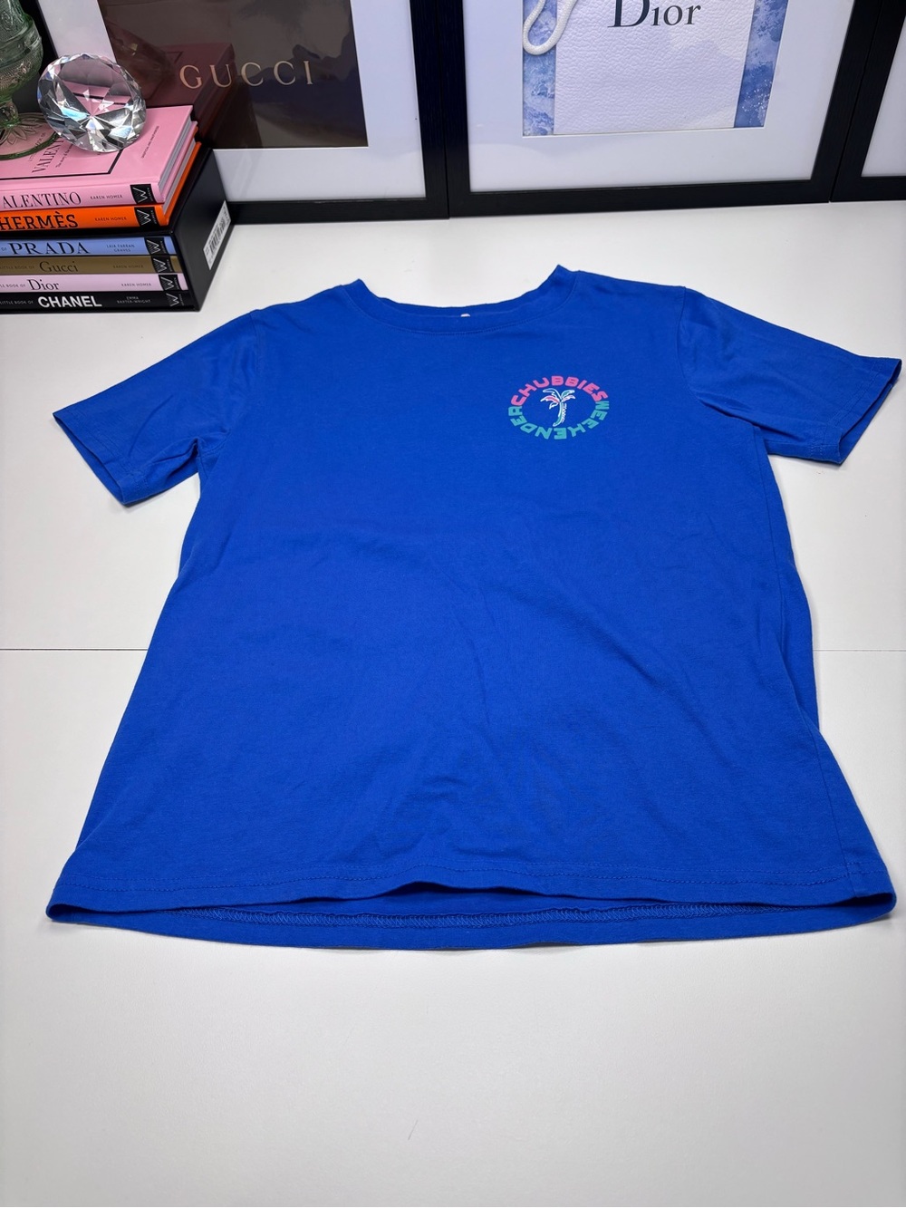 chubbies Royal Blue Short Sleeve Tee with Small Palm Logo Child Size M Beach